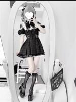 noemie style subculture short-sleeved bow checkered lace set, mass-produced Japanese single lace style thumbnail 2