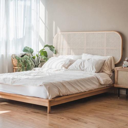 床头板背景板样板间民宿床靠背天然定制尺寸可艺藤编藤日式实木床