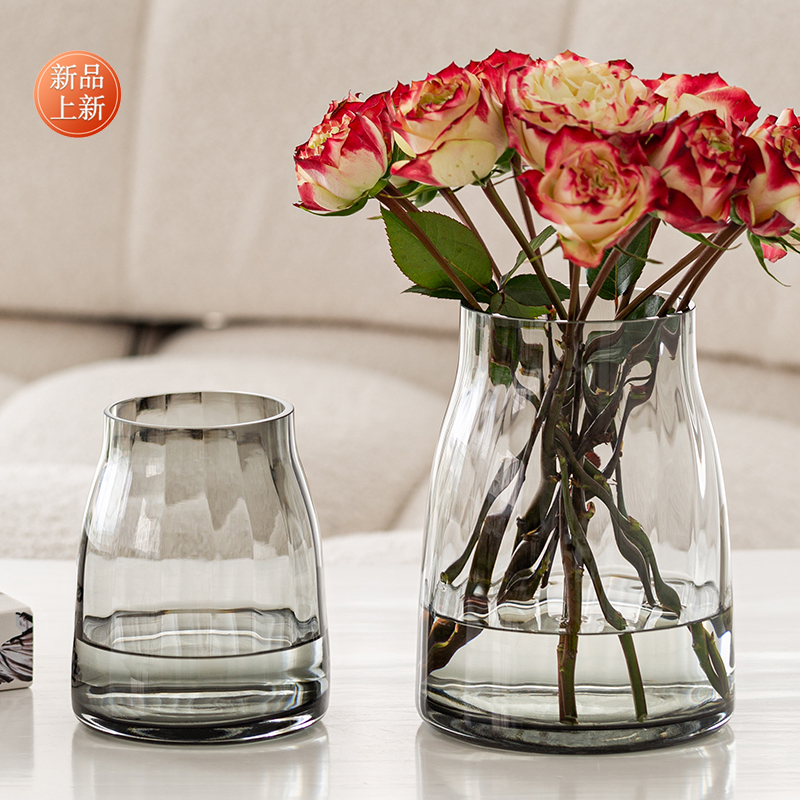 花瓶摆件客厅插花玻璃轻奢高级感水养透明郁金香鲜花百.合水培大