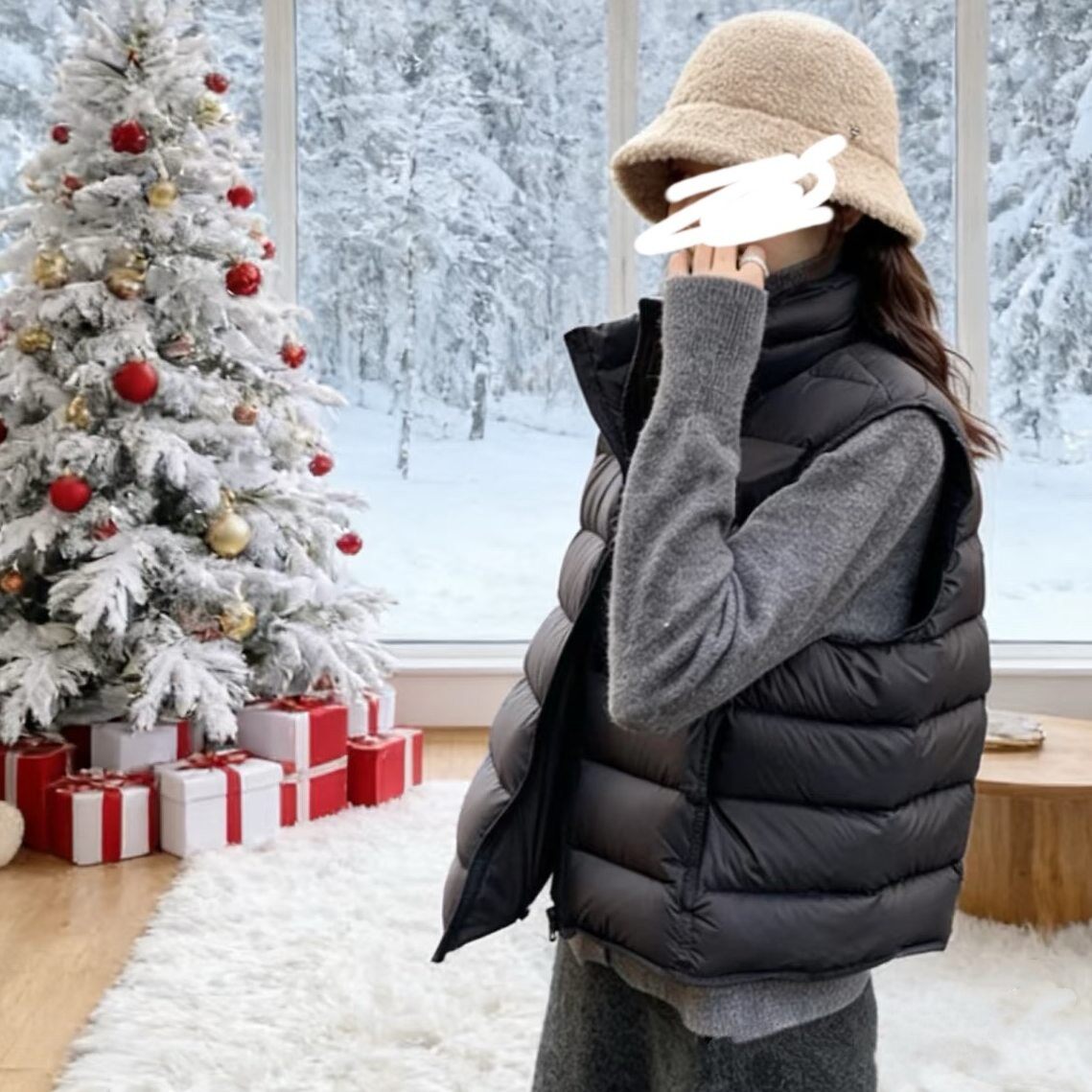 现货 90白鸭绒）韩国东大门百搭面包服排骨羽绒马甲背心坎肩女