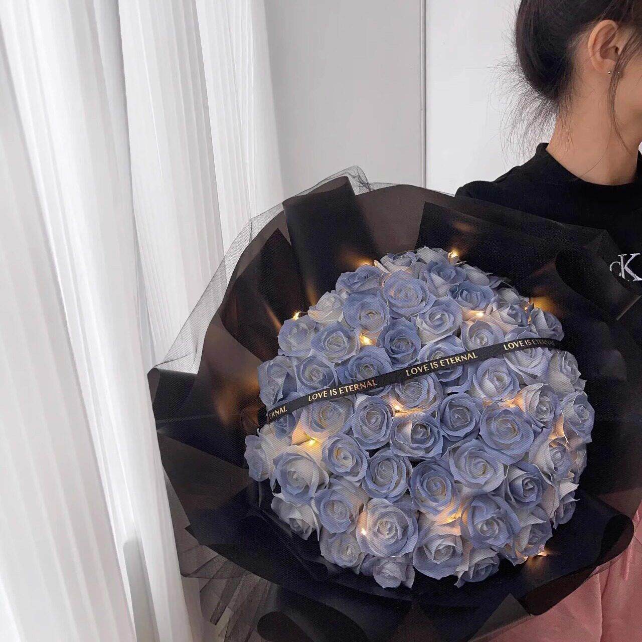 碎冰蓝玫瑰彷真香皂花永生干 干燥花小花束送闺蜜假花拍照生日礼