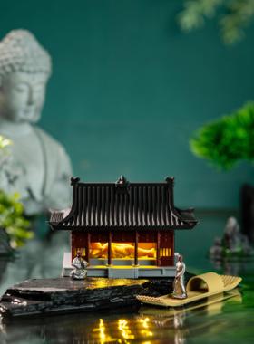 微景观中式古风建筑卧佛殿佛像带灯水陆缸鱼缸假山盆景装饰摆饰