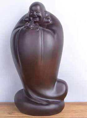 黑檀木雕弥勒佛五福临门实木笑佛福在眼前摆件红木招财工艺饰品