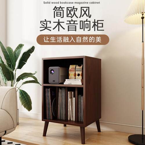 黑胶唱片柜音响机柜复古实木杂志柜沙发边柜客厅收纳柜落地矮书柜