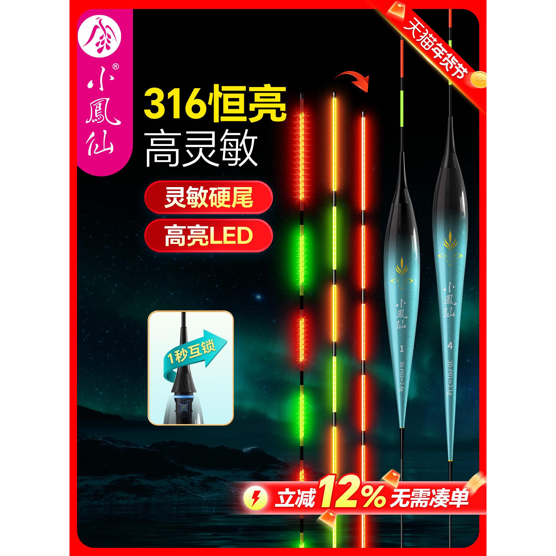 小凤仙细硬尾夜光漂咬钩变色高灵敏电子漂鱼漂日夜两用一体浮漂图片