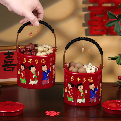 结婚子孙桶一对女方陪嫁妆用品大全娘家婚庆红色喜桶宝桶装饰摆件
