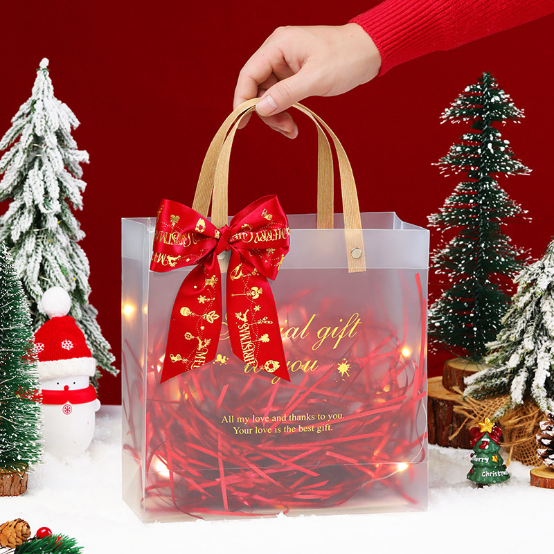 圣诞节礼品袋平安夜苹果礼盒糖果手拎礼物袋创意伴手礼透明手提袋