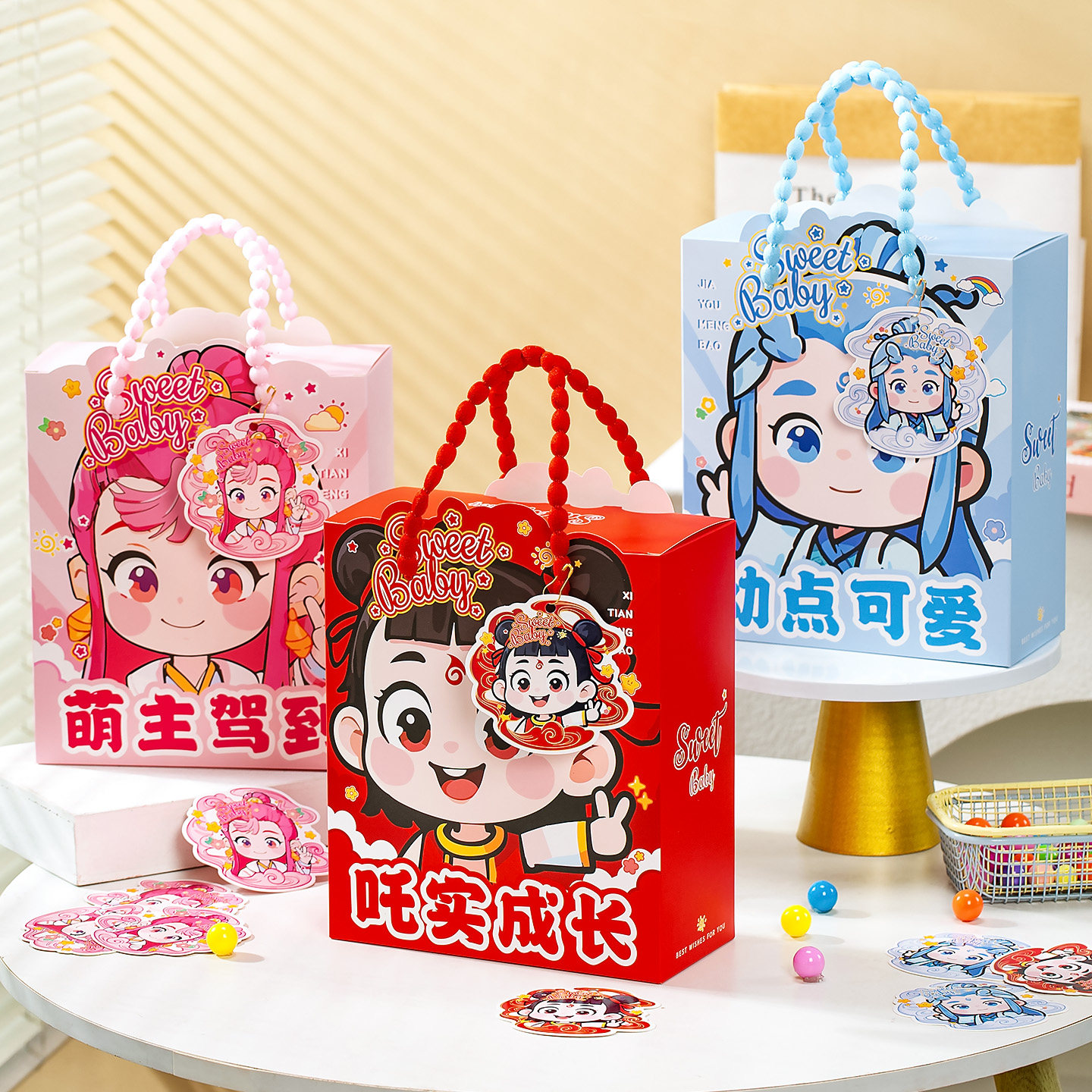 哪吒生日礼盒空盒子儿童手提礼物盒礼品袋高级感宝宝满月伴手礼品