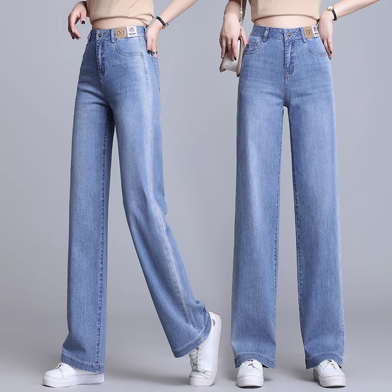 天丝牛仔裤女夏季薄款2024年新款款高腰垂感阔腿裤宽X松休闲直筒
