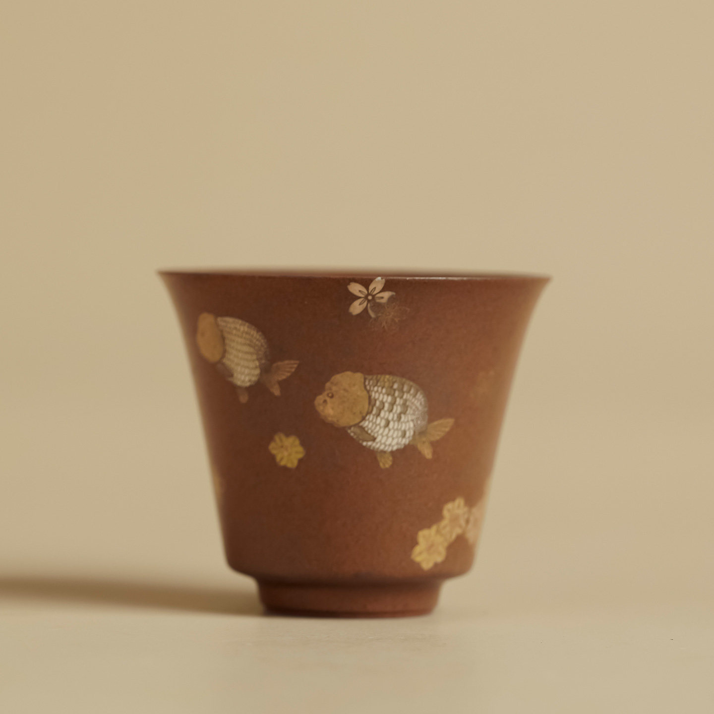 老岩泥花鱼嬉茶杯中式功夫茶具