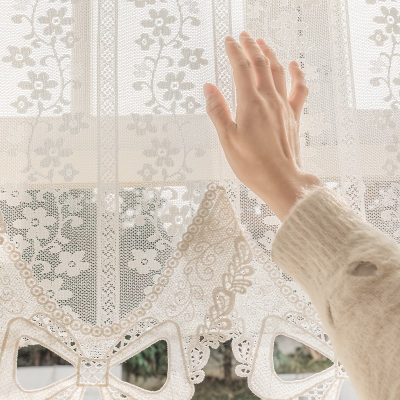 美式高级感法式半截窗帘厨房半帘短帘拱形门蕾丝纱帘走廊遮挡门帘