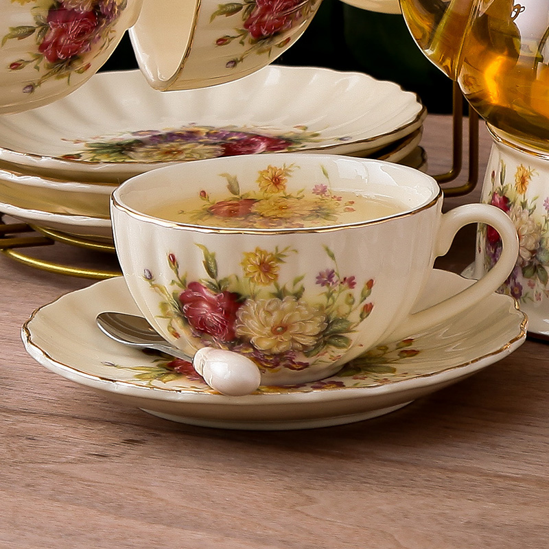 英式下午茶茶具花茶杯套装 陶瓷玻璃欧式花茶煮水果蜡烛加热茶壶