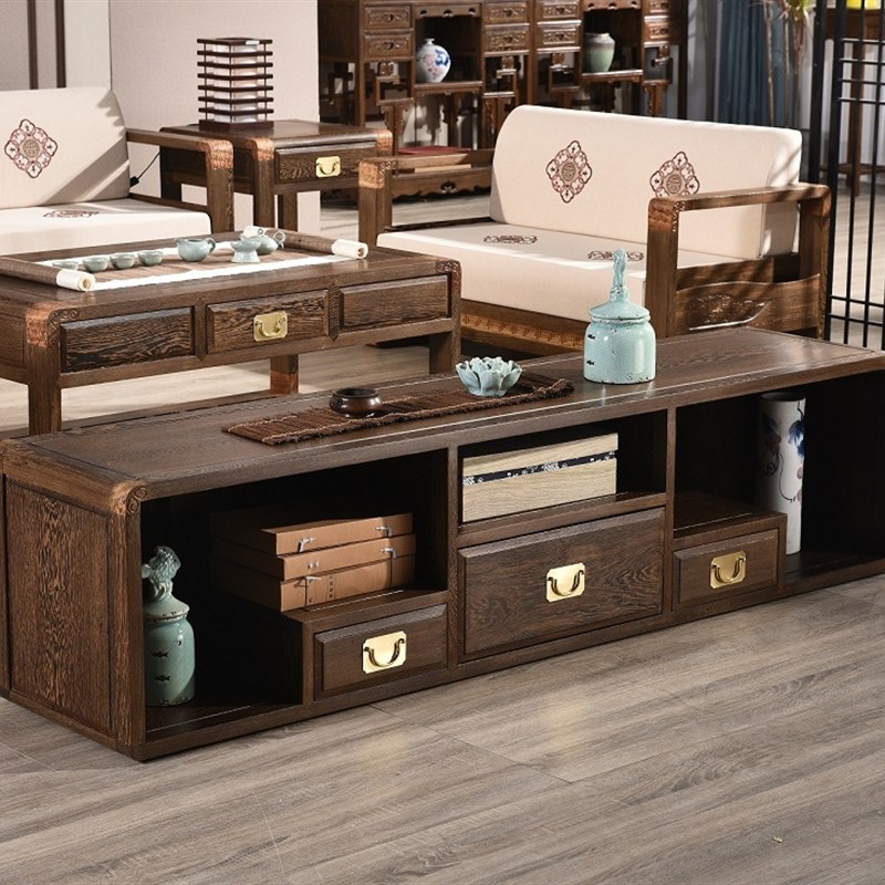 源梦家具鸡翅木雕花实木素面客厅柜红木储物新中式电视柜