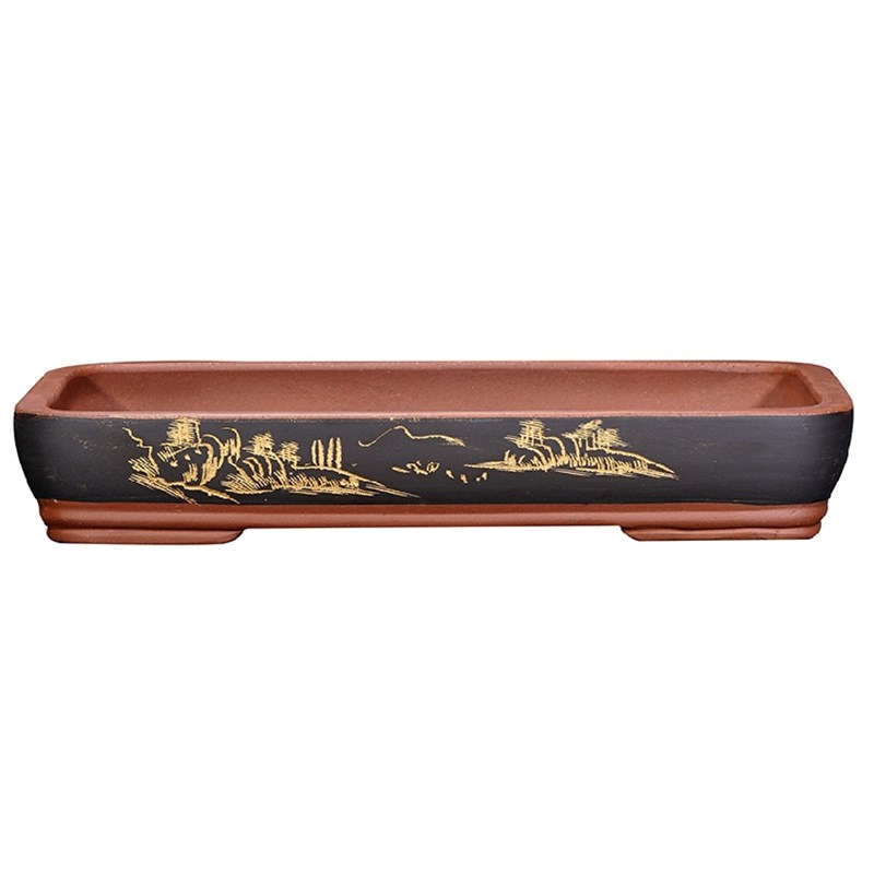 紫砂花盆假山盆景盆造景无孔浅盆室内长方形吸水石盆老桩陶瓷花盆