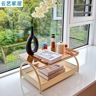 飘窗小桌子卧室家用榻榻米玻璃小茶几网红奶油风床上桌学习小矮桌