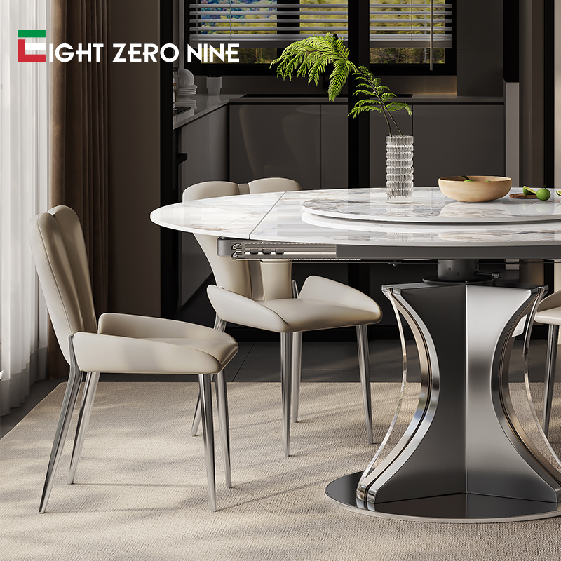 意式旋转岩板餐桌家用小户型变形可伸缩折叠现代简约餐桌椅组合