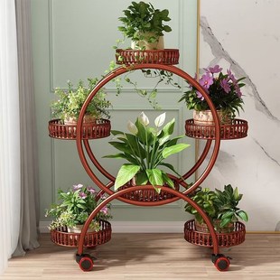 花架子客厅落地式可移动带轮绿萝花盆架铁艺多层阳台花架家用落地