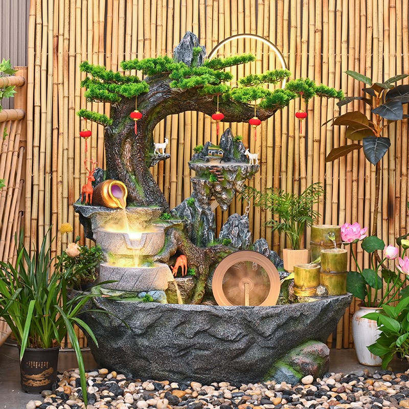 田园庭院鱼池假山造景室内阳台鱼缸流水景观摆件循环水景花园布置