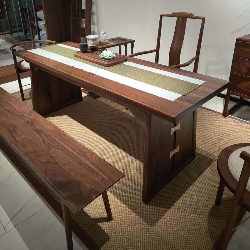 北美黑胡桃木别墅家用现代客厅实木茶桌组合大户型现代简约茶