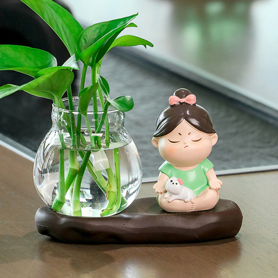 田园唐仕女摆件客厅小摆件绿萝水培花盆器皿花瓶插花创意植物花器