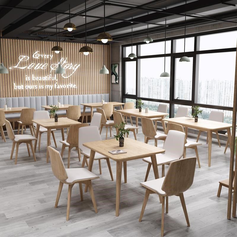奶茶店桌椅甜品小吃店冷饮糖水店简约实木咖啡厅卡座沙发桌椅组合