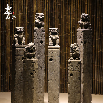 拴马桩石雕仿古做旧石狮子青石栓马石拴马柱石头柱子庭院装饰摆件