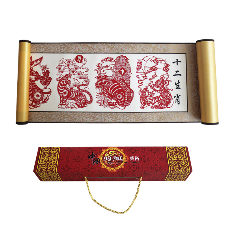 中国特色蔚县剪纸画轴横幅便携国粹脸谱装饰画出国外事送老外礼品图片