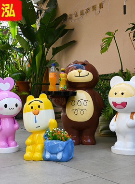 幼儿园装饰摆件玻璃钢卡通v动物雕塑商场橱窗美陈店铺门口迎宾摆