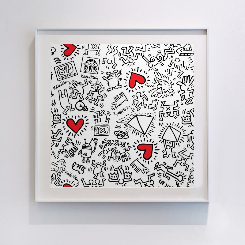 凯斯哈林版画潮流时尚挂画波普艺术画现代抽象装饰画黑白墙画 心