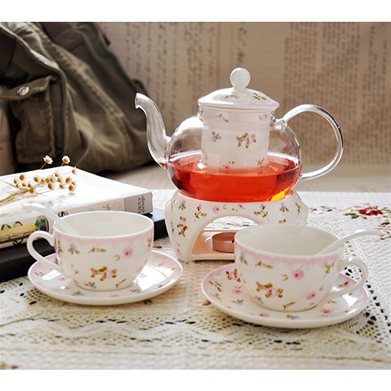 韩匠陶瓷玻璃花果红茶泡茶壶茶杯加热煮水果泡花茶茶具套装耐热