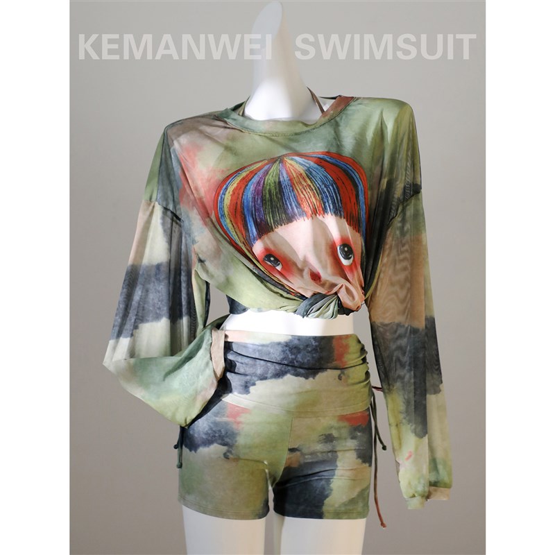 【卡通女孩】森系小众宽松罩衫显瘦遮肉三件套装分体泳衣女泡温泉