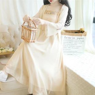 素两 2025新款 汉服女连衣裙夏季 古风改良日常穿吊带裙雪纺开衫 汉元