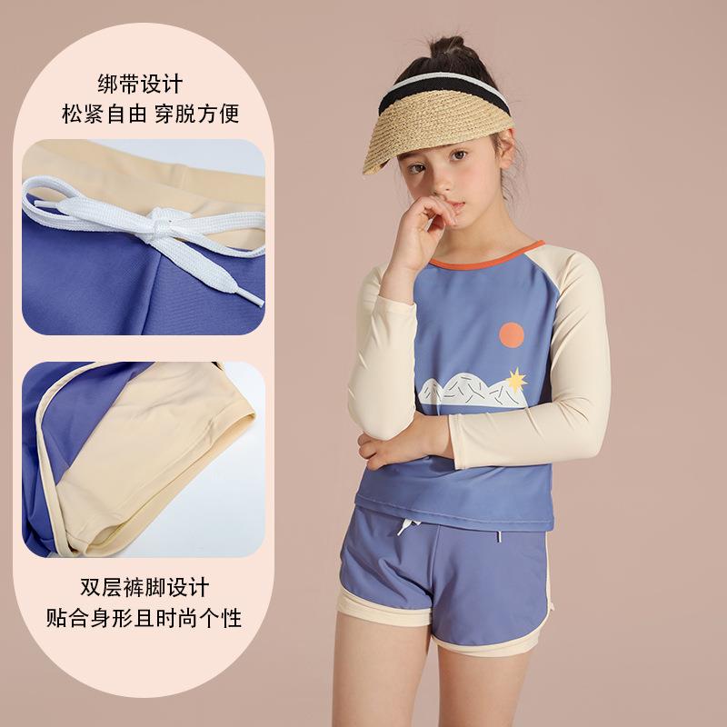 2025新款新款温泉儿童游泳衣女童女孩分体防晒短袖短裤中大童泳装