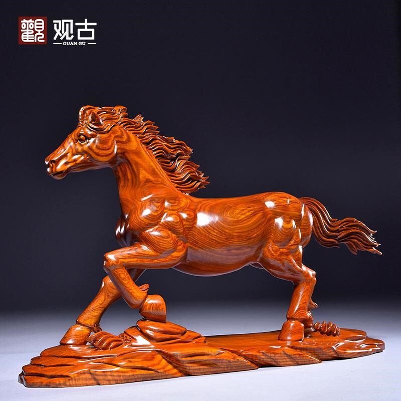 花梨木雕刻十二生肖马摆件红木马到成功家居客厅办公室装饰工艺品