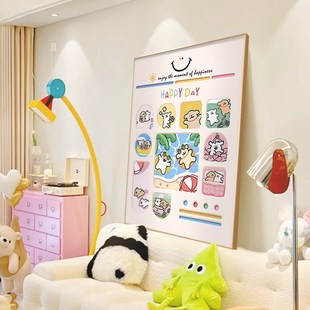 多巴胺客厅装饰画摆件线条小狗电视柜桌面摆画儿童房挂画落地壁画