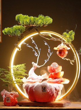 招财流水鹿摆件创意中式循环水生财一路高升办公室乔迁开业礼品