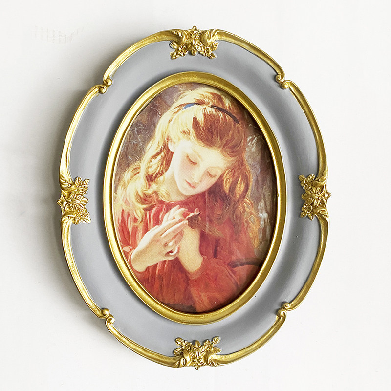 欧式油画框椭圆形复古树脂相框摆件创意画框相框家居饰品摆件摆台