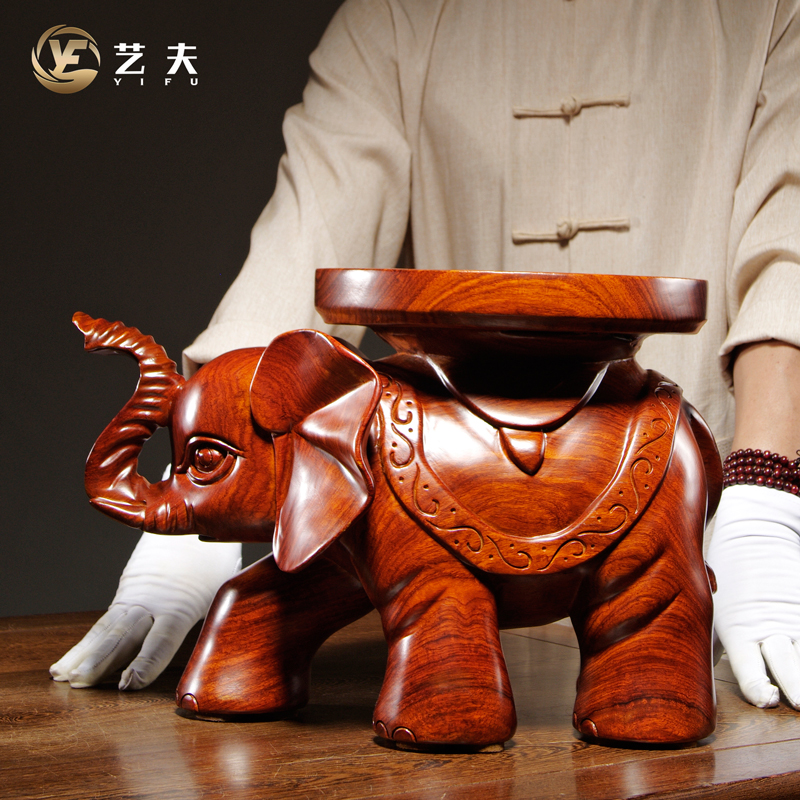 花梨木雕刻大象换鞋凳摆件实木质茶几凳大象凳子家居客厅装饰摆设