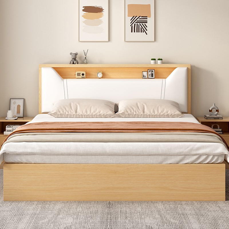 床实木床简约现代1.5m软包双人床出租房屋家用经济型1.8m单人床架