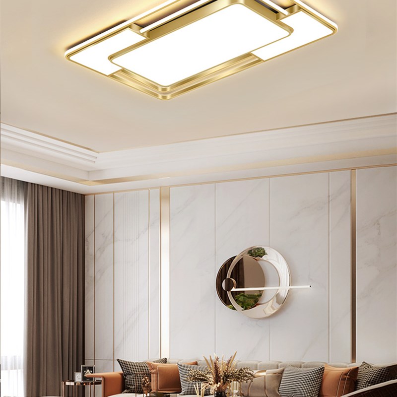led吸顶灯 金色大气客厅灯简约现代长方形创意卧室灯餐厅灯具套装