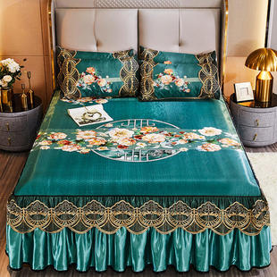 夏季 冰丝席三件套不沾水可机洗折叠1.5m1.8米2.0空调席 凉席床裙款