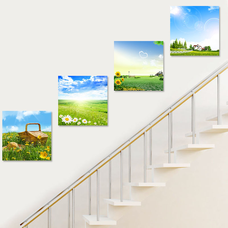 楼梯间装饰画组合无框画田园风格现代简约风景墙壁画酒店餐厅挂画图片