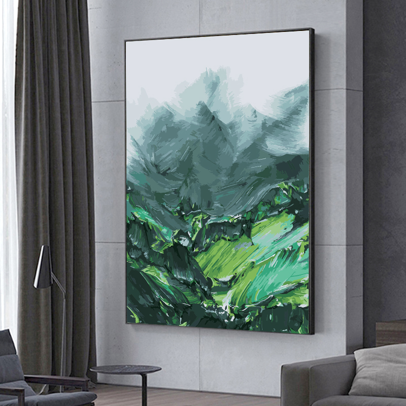 大尺寸竖版手绘diy数字油画填充风景雪山油彩画客厅山川玄关装饰