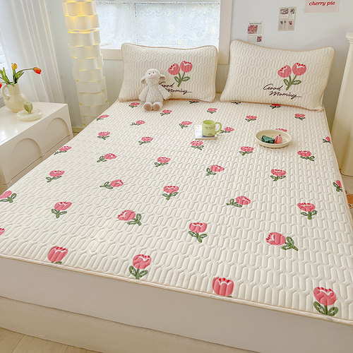 凉感丝乳胶凉席三件套小清新风冰丝空调席可折叠裸睡软席子单双人