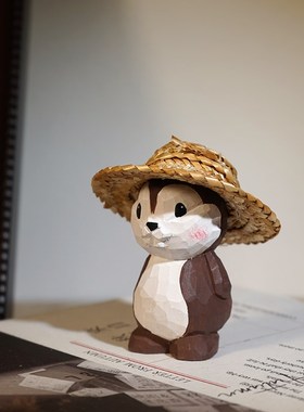 花栗鼠手工木雕小摆件可爱卡通动物办公书桌面摆放工位装饰品萌物