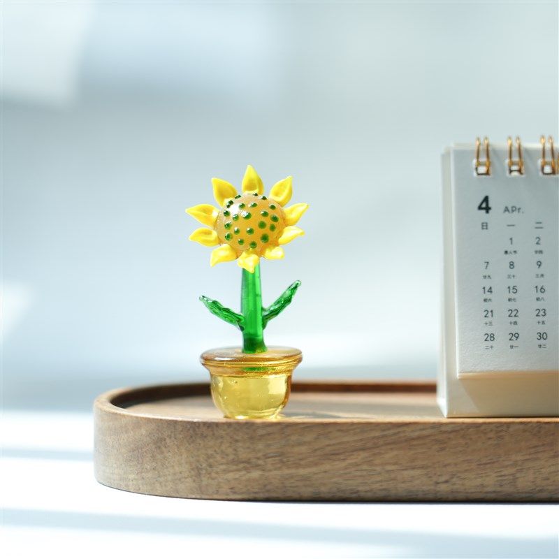淄博琉璃仿真花向日葵盆栽摆件纯手工办公桌面家居摆设绿植装饰品