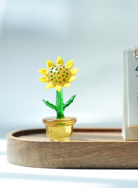 淄博琉璃仿真花向日葵盆栽摆件纯手工办公桌面家居摆设绿植装饰品