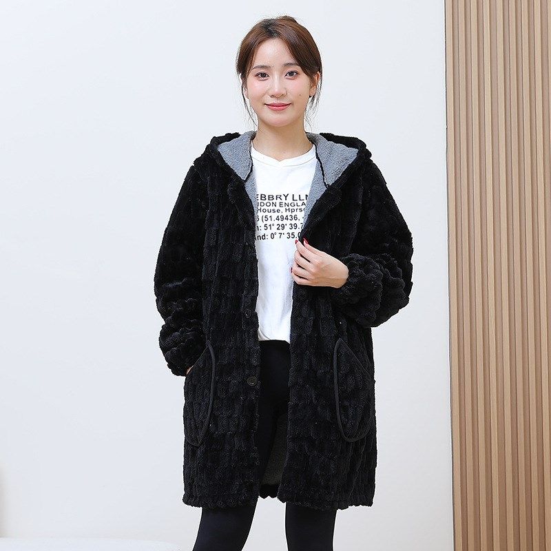 新款加绒加厚长袖罩衣女士大人外穿洋气干活工作服女式外套秋冬季
