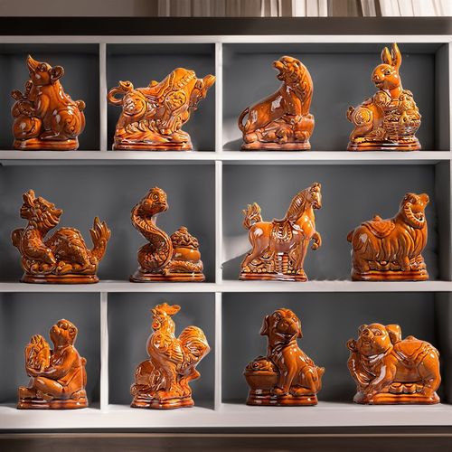 陶瓷生肖摆件客厅电视柜酒柜属相鼠牛虎兔龙蛇马羊猴鸡狗猪工艺品