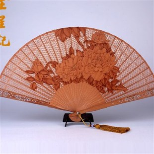 杭州王星记扇子25cm红檀扇古典传统拉丝烫花手工礼品扇收藏工艺扇